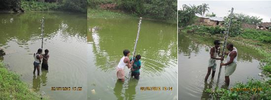 Installing water level staffing gauges in Madhubani